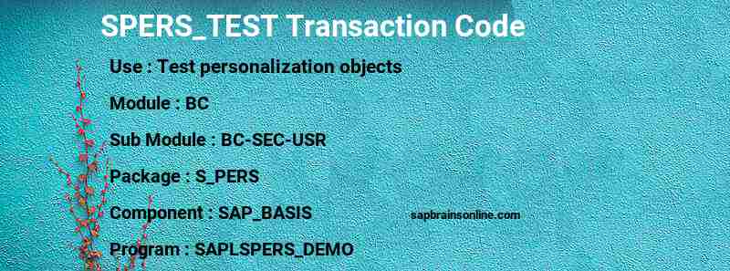 SAP SPERS_TEST transaction code