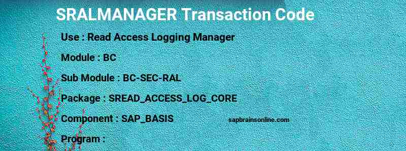 SAP SRALMANAGER transaction code