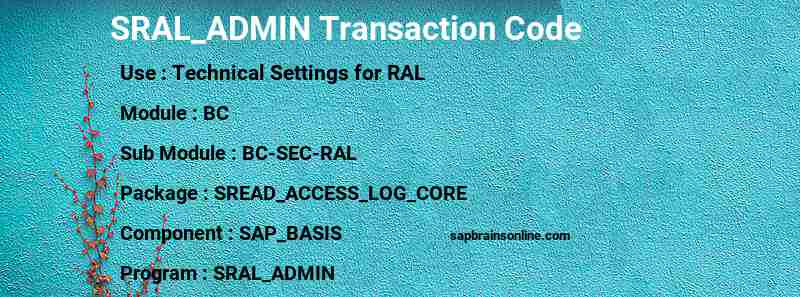 SAP SRAL_ADMIN transaction code