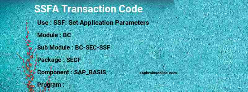 SAP SSFA transaction code