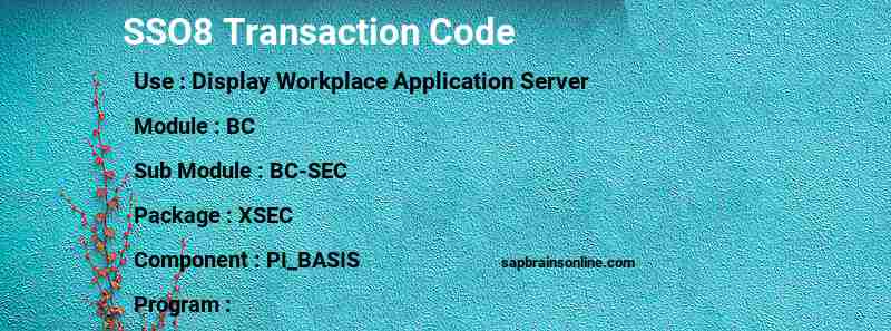 SAP SSO8 transaction code