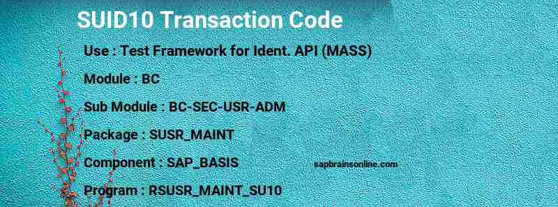 SAP SUID10 transaction code