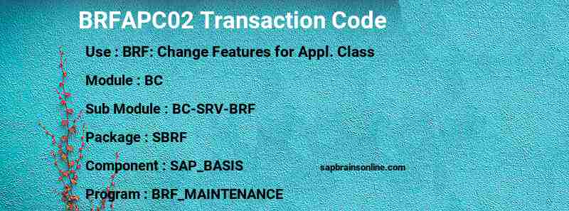 SAP BRFAPC02 transaction code