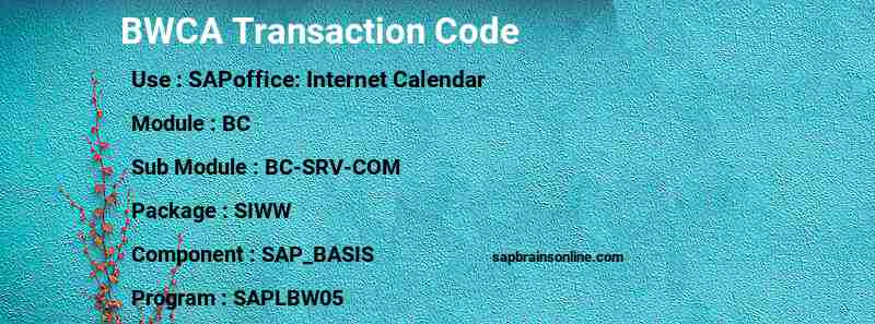 SAP BWCA transaction code