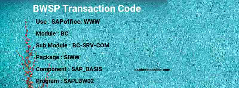 SAP BWSP transaction code
