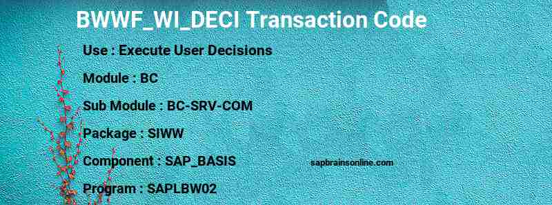 SAP BWWF_WI_DECI transaction code