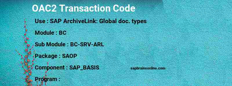SAP OAC2 transaction code