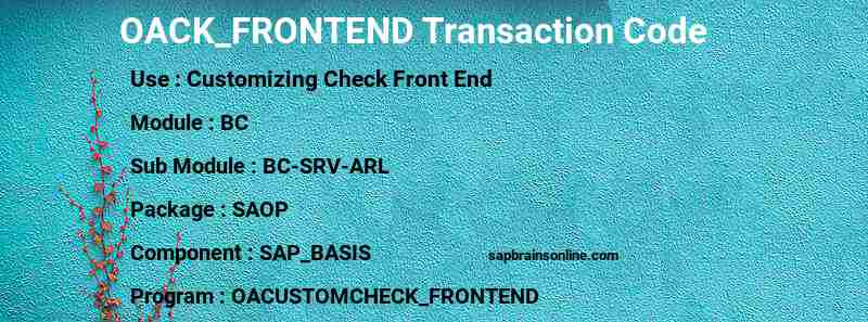 SAP OACK_FRONTEND transaction code