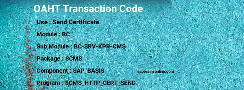 SAP OAHT transaction code