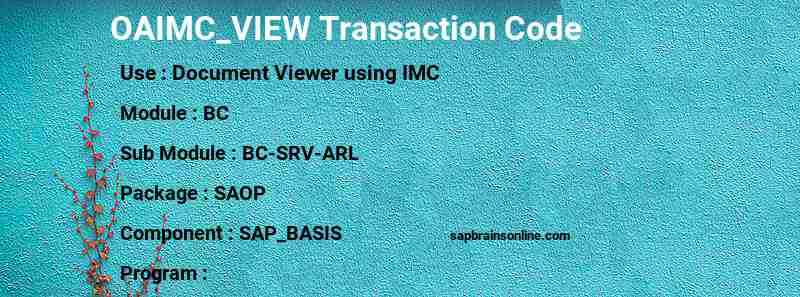 SAP OAIMC_VIEW transaction code