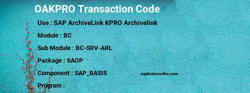 SAP OAKPRO transaction code