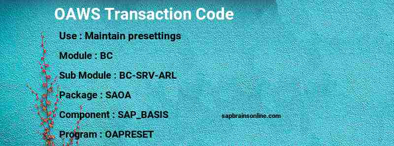 SAP OAWS transaction code