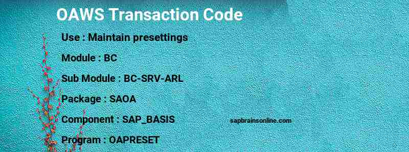 SAP OAWS transaction code