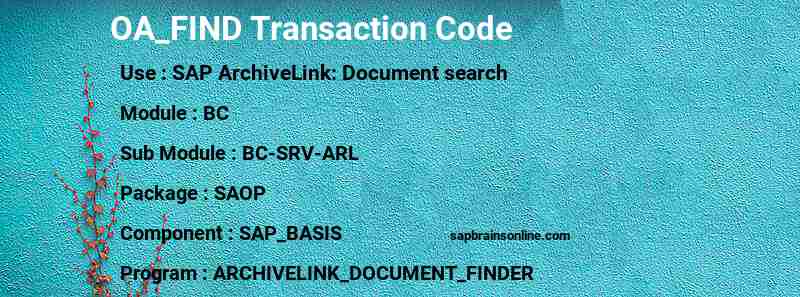 SAP OA_FIND transaction code
