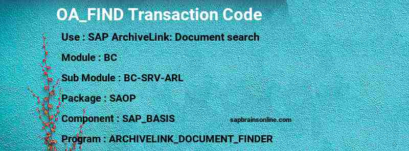 SAP OA_FIND transaction code