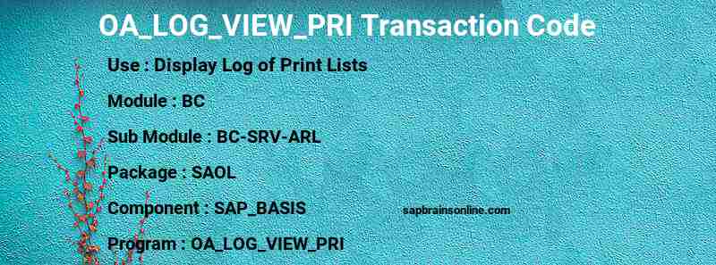 SAP OA_LOG_VIEW_PRI transaction code