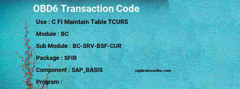 SAP OBD6 transaction code