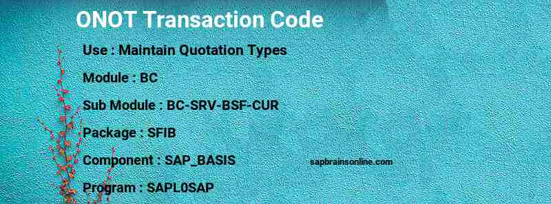 SAP ONOT transaction code