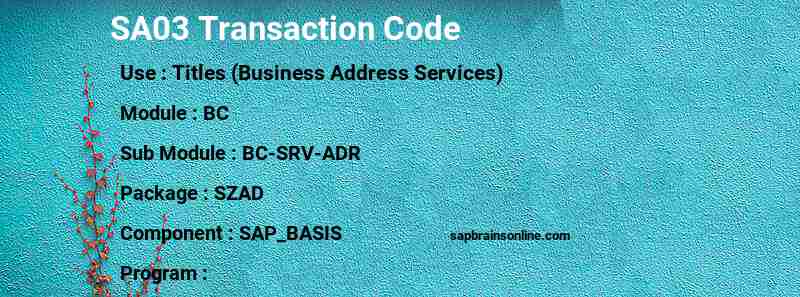 SAP SA03 transaction code