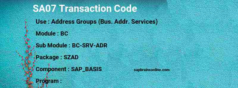 SAP SA07 transaction code