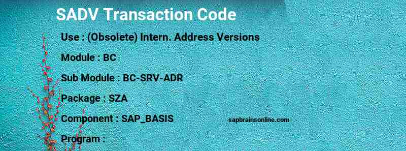 SAP SADV transaction code