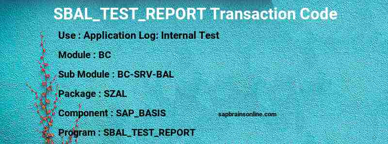 SAP SBAL_TEST_REPORT transaction code
