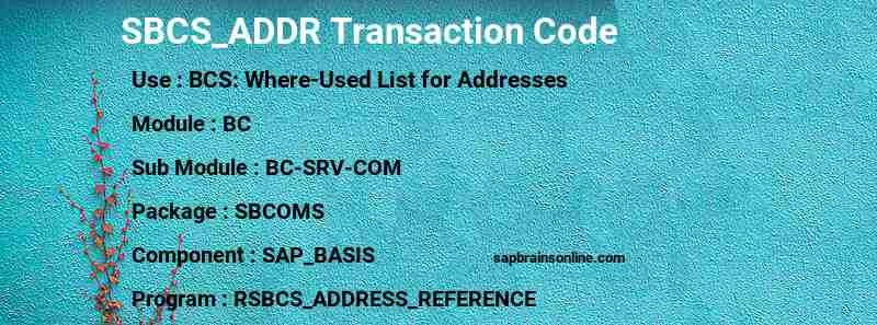 SAP SBCS_ADDR transaction code