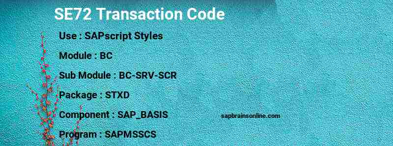 SAP SE72 transaction code