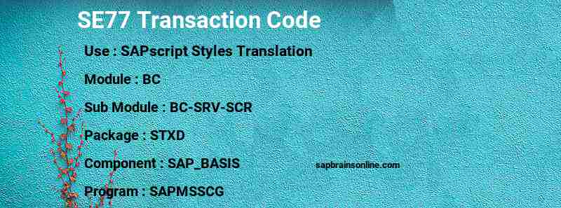 SAP SE77 transaction code
