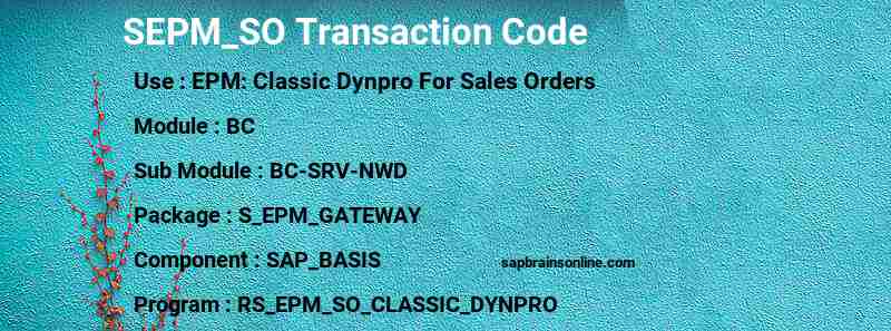 SAP SEPM_SO transaction code