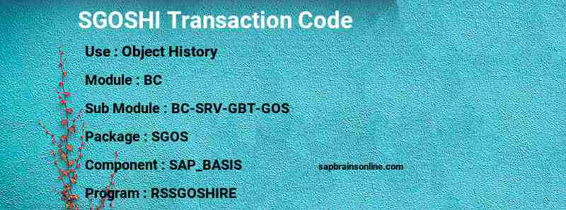 SAP SGOSHI transaction code