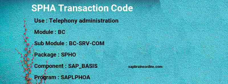SAP SPHA transaction code