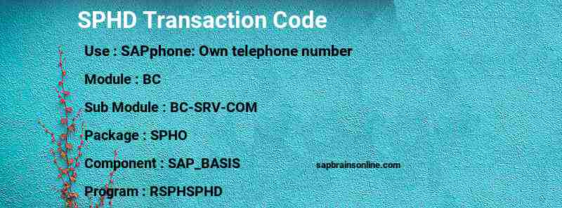 SAP SPHD transaction code