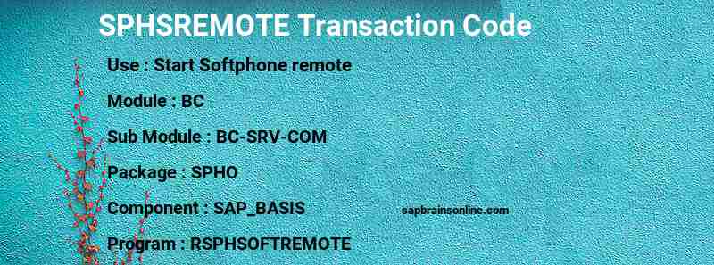 SAP SPHSREMOTE transaction code