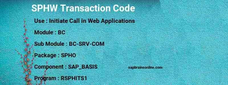 SAP SPHW transaction code