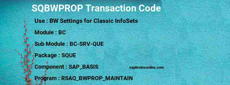 SAP SQBWPROP transaction code