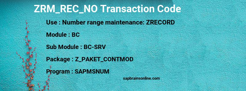 SAP ZRM_REC_NO transaction code