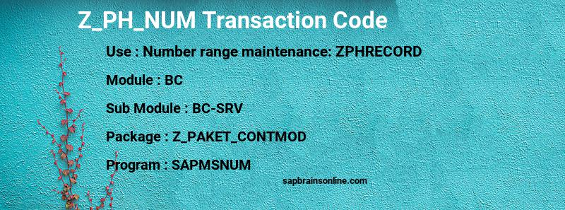 SAP Z_PH_NUM transaction code