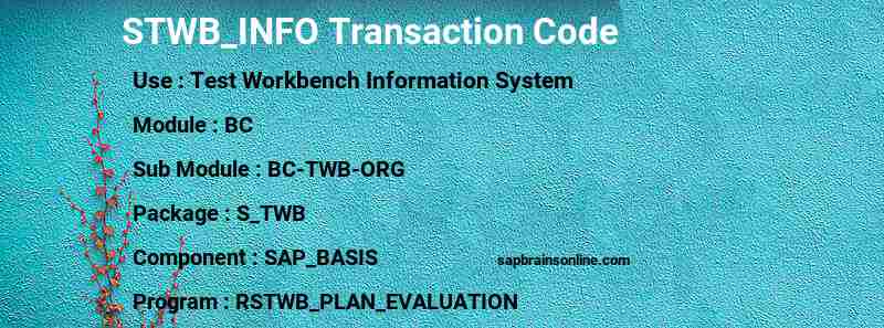 SAP STWB_INFO transaction code