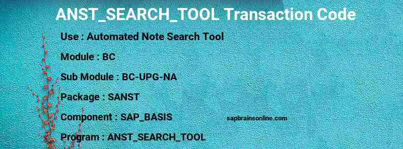 SAP ANST_SEARCH_TOOL transaction code