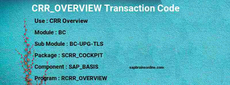 SAP CRR_OVERVIEW transaction code