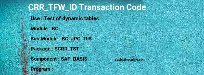 SAP CRR_TFW_ID transaction code
