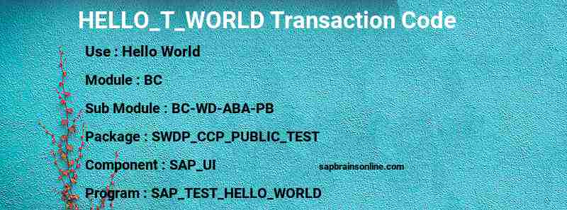 SAP HELLO_T_WORLD transaction code