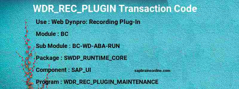 SAP WDR_REC_PLUGIN transaction code