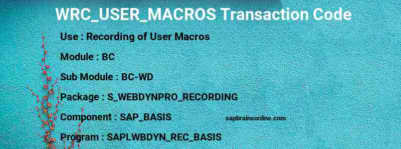 SAP WRC_USER_MACROS transaction code