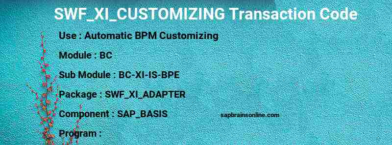 SAP SWF_XI_CUSTOMIZING transaction code