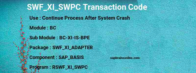 SAP SWF_XI_SWPC transaction code