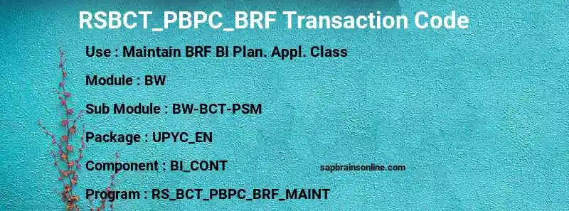 SAP RSBCT_PBPC_BRF transaction code