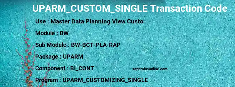 SAP UPARM_CUSTOM_SINGLE transaction code