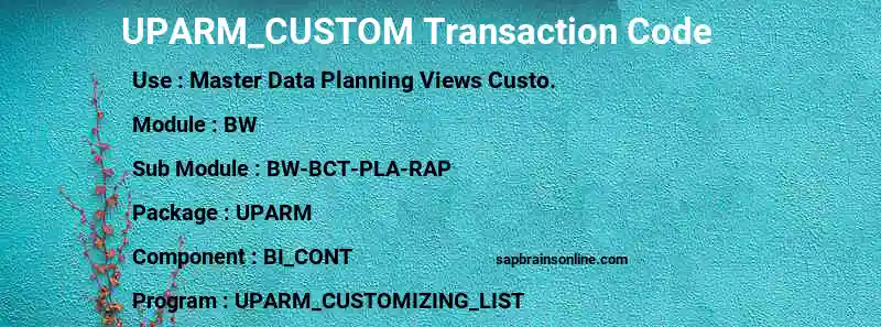 SAP UPARM_CUSTOM transaction code